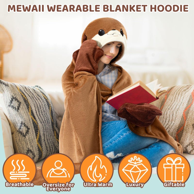 Mewaii Ultimate Softness Wearable Otter Blanket Hoodie â€“ Expertly Designed for American Body,Full Coverage with Easy Movement,Oversized Warm and Cozy Flannel Blanket, Otter Gift for Women and Men - Image 2