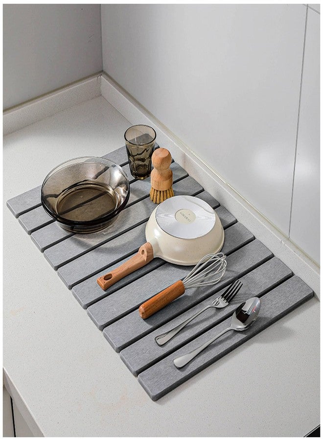 Morandi Stone Drying Mat for Kitchen Counter, Stone Dish Drying Mat Foldable, Super Absorbent Diatomaceous Earth Quick-drying Draining Mat for any Kitchen Countertop (Medium Gray B, 23.6”x15.4”) - Image 1