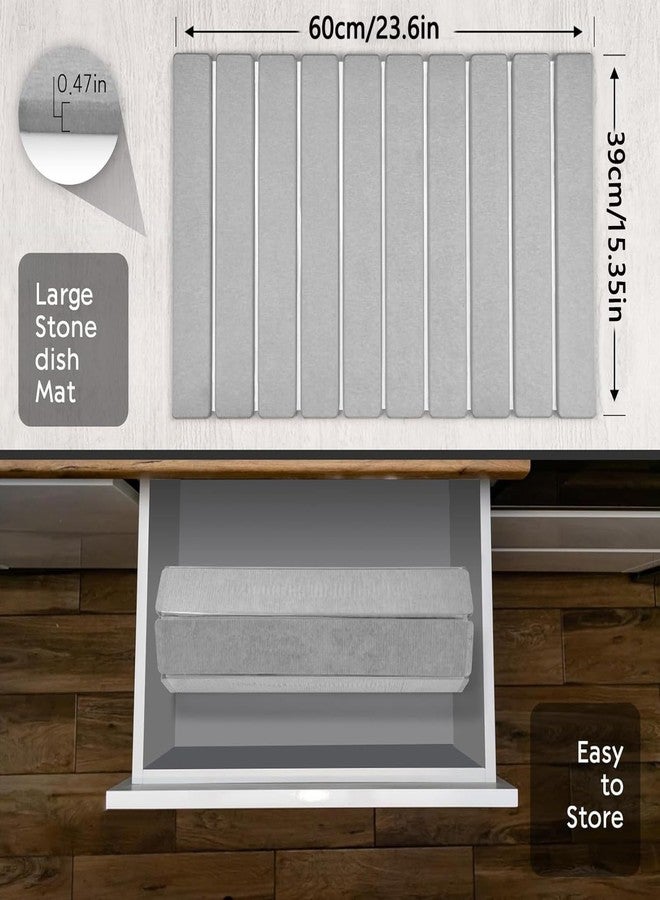 Morandi Stone Drying Mat for Kitchen Counter, Stone Dish Drying Mat Foldable, Super Absorbent Diatomaceous Earth Quick-drying Draining Mat for any Kitchen Countertop (Medium Gray B, 23.6”x15.4”) - Image 4