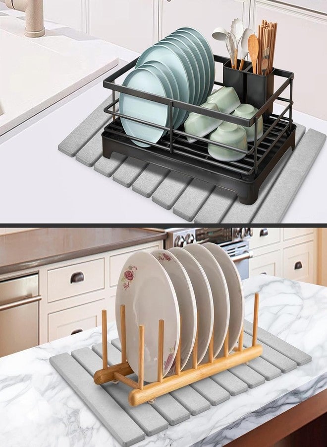 Morandi Stone Drying Mat for Kitchen Counter, Stone Dish Drying Mat Foldable, Super Absorbent Diatomaceous Earth Quick-drying Draining Mat for any Kitchen Countertop (Medium Gray B, 23.6”x15.4”) - Image 3