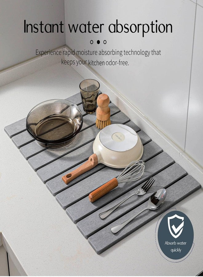 Morandi Stone Drying Mat for Kitchen Counter, Stone Dish Drying Mat Foldable, Super Absorbent Diatomaceous Earth Quick-drying Draining Mat for any Kitchen Countertop (Medium Gray B, 23.6”x15.4”) - Image 2