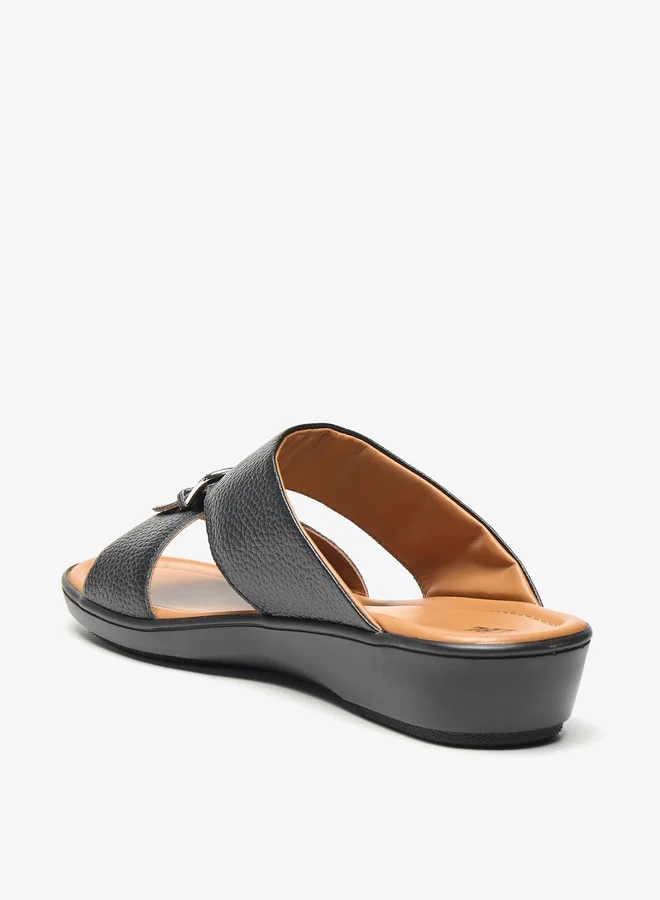 ال بي ال من شو اكسبرس Mens Textured Slip-On Arabic Sandals With Buckle Accent