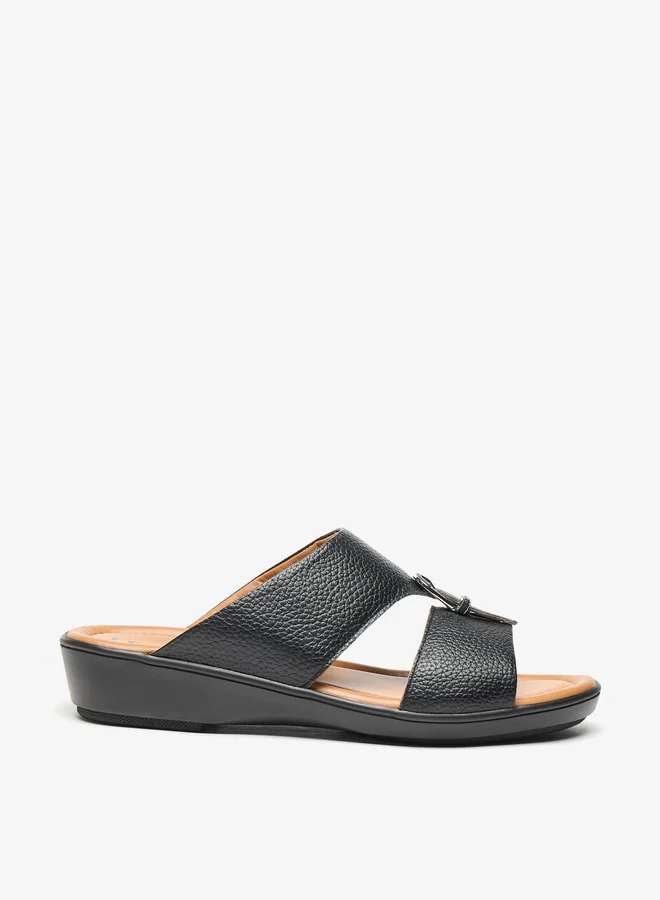 ال بي ال من شو اكسبرس Mens Textured Slip-On Arabic Sandals With Buckle Accent