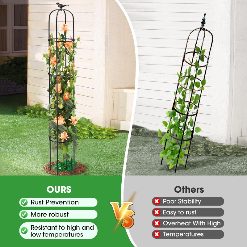 MQUPIN Tower Obelisk Garden Trellis for Climbing Plantï¼Œ6.2FT/74.4" Rustproof Metal Potted Plant Climbing Support for Indoor Outdoor Flowers Vegetable Fruits Vines Support (2Pcs) - Image 3