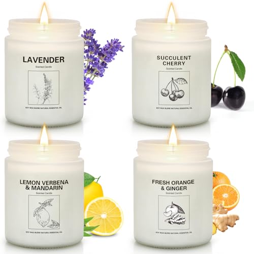 FIQNPAU Soy Wax Scented Candle Gift Set 4 Pack Lavender Orange Lemon Scents Long Lasting Aromatherapy Candles for Home Relaxing Gifts for Women Perfect for Holiday Thanksgiving Christmas - Image 2