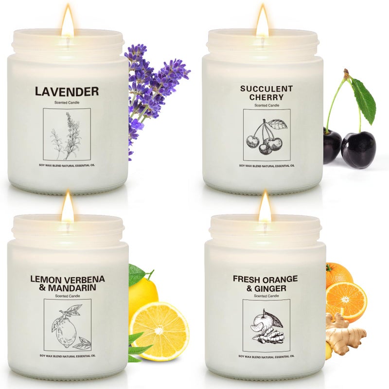FIQNPAU Soy Wax Scented Candle Gift Set 4 Pack Lavender Orange Lemon Scents Long Lasting Aromatherapy Candles for Home Relaxing Gifts for Women Perfect for Holiday Thanksgiving Christmas - Image 3