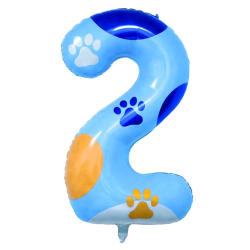 Lcoor Dog Paw Birthday Decorations 40 Blue Dog Paw Number 2 Balloon for 2nd Birthday Party Decor 2nd - Image 1