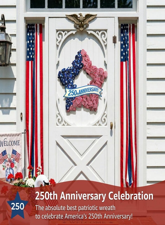 NUTIKAS 4th of July Wreath Patriotic Decorations for Front Door - 19 inch Memorial Day 250th Anniversary USA Fourth of July Burlap Star Wreath, Red White and Blue Hanging for Independence Day 2026 Decor - Image 2