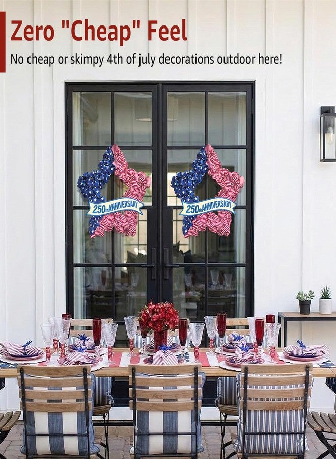 NUTIKAS 4th of July Wreath Patriotic Decorations for Front Door - 19 inch Memorial Day 250th Anniversary USA Fourth of July Burlap Star Wreath, Red White and Blue Hanging for Independence Day 2026 Decor - Image 5