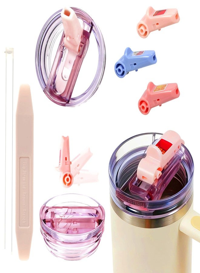 Anvey Universal Straw Lid for Stanley 40oz Tumbler, Leak-Proof Flip Cover with 3 Aroma-Infused Silicone Straw Tips (Strawberry, Lemon, Mint) for Easy Sipping & Sensory Experience - Image 1