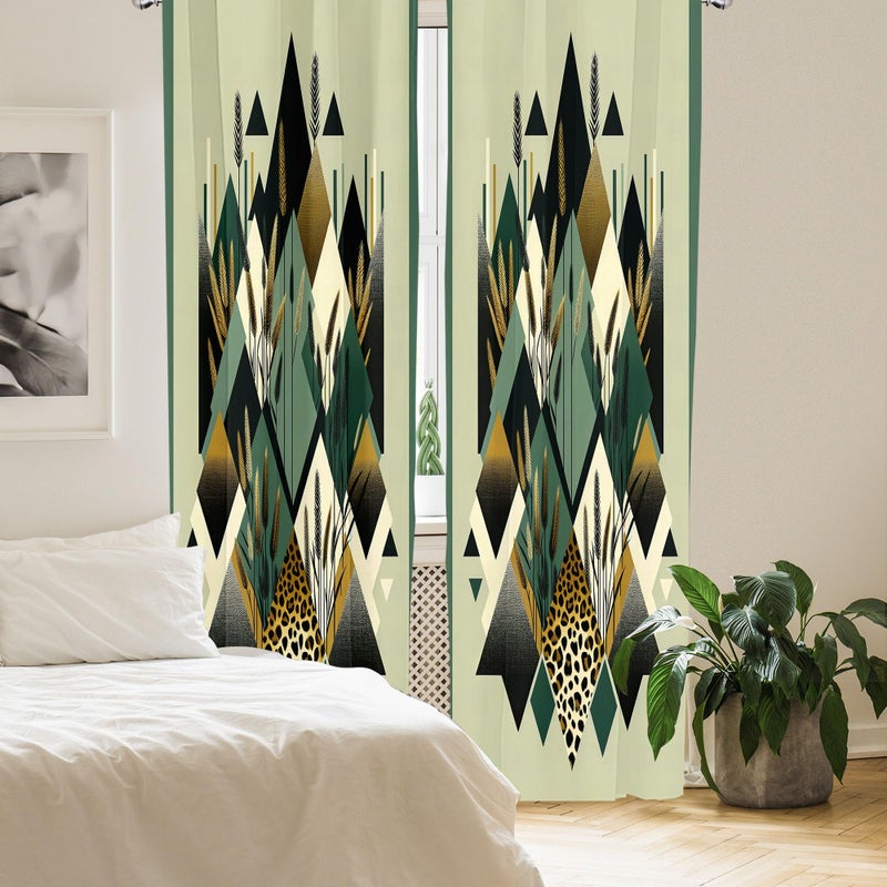 أمبيسون Ambesonne Bohemian Window Strtains Diamond Shapes Actored Design Abstrict Boho Boho Lightweight Decor 2 panel with Rod Pocket Pain of - 28 "× 95" "Camel Black and Reseda Green - Image 4