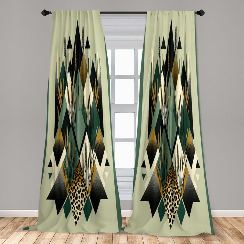 أمبيسون Ambesonne Bohemian Window Strtains Diamond Shapes Actored Design Abstrict Boho Boho Lightweight Decor 2 panel with Rod Pocket Pain of - 28 "× 95" "Camel Black and Reseda Green - Image 3