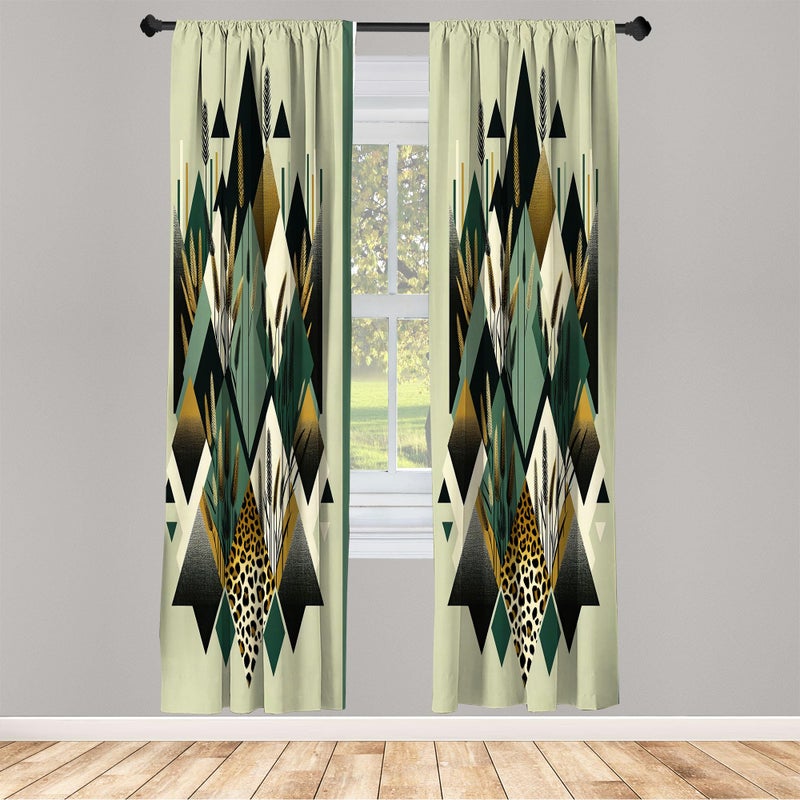 أمبيسون Ambesonne Bohemian Window Strtains Diamond Shapes Actored Design Abstrict Boho Boho Lightweight Decor 2 panel with Rod Pocket Pain of - 28 "× 95" "Camel Black and Reseda Green - Image 2