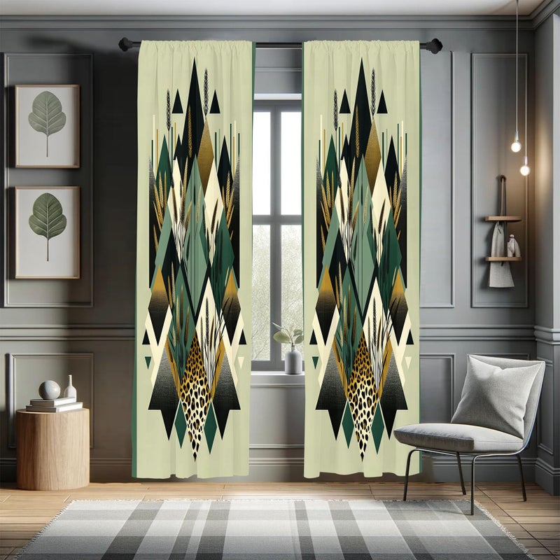 أمبيسون Ambesonne Bohemian Window Strtains Diamond Shapes Actored Design Abstrict Boho Boho Lightweight Decor 2 panel with Rod Pocket Pain of - 28 "× 95" "Camel Black and Reseda Green - Image 1
