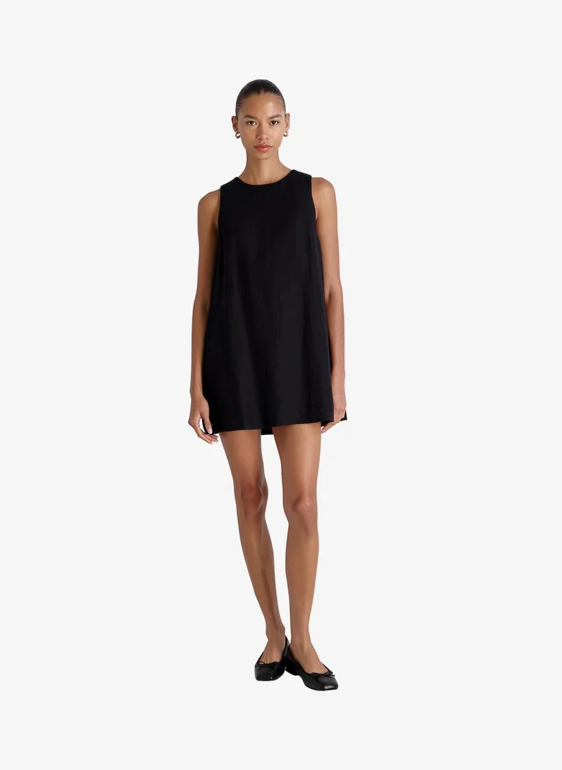 فرنش كونكشن Women's Black Cooper Linen Slvls Mini Dress