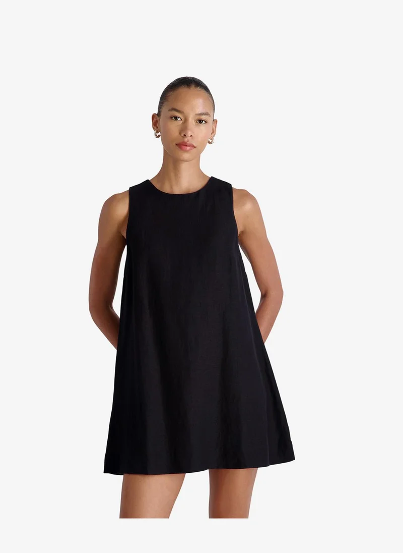 فرنش كونكشن Women's Black Cooper Linen Slvls Mini Dress