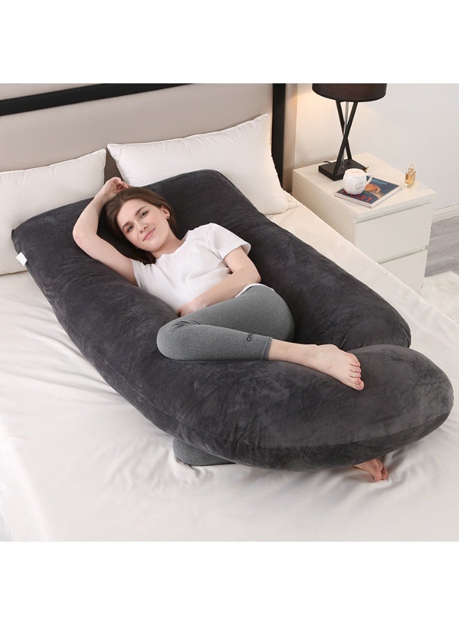 PureTuti Pregnancy Must Haves Pregnancy Pillow U-Shaped Full Body Maternity Support Pillow for Pregnant Women with Replaceable and Washable Velvet Cover Size 57" (Black,Velvet) - Image 3