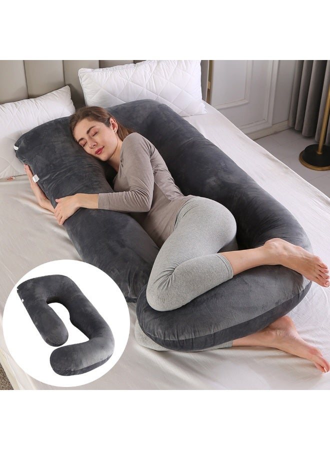 PureTuti Pregnancy Must Haves Pregnancy Pillow U-Shaped Full Body Maternity Support Pillow for Pregnant Women with Replaceable and Washable Velvet Cover Size 57" (Black,Velvet) - Image 1