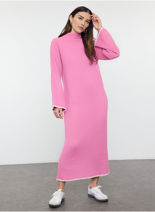 trendyol Pink Stitch Detailed Long Knit Dress TCTAW25EB00001  - Image 1