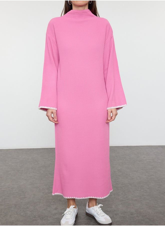 trendyol Pink Stitch Detailed Long Knit Dress TCTAW25EB00001  - Image 4