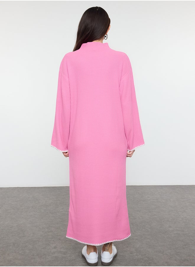 trendyol Pink Stitch Detailed Long Knit Dress TCTAW25EB00001  - Image 5