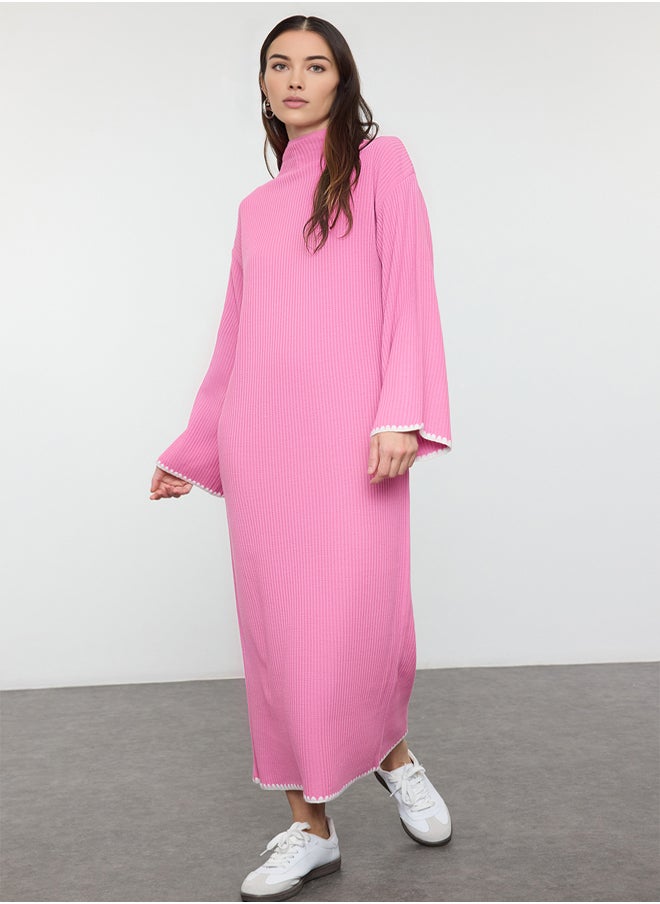trendyol Pink Stitch Detailed Long Knit Dress TCTAW25EB00001  - Image 2