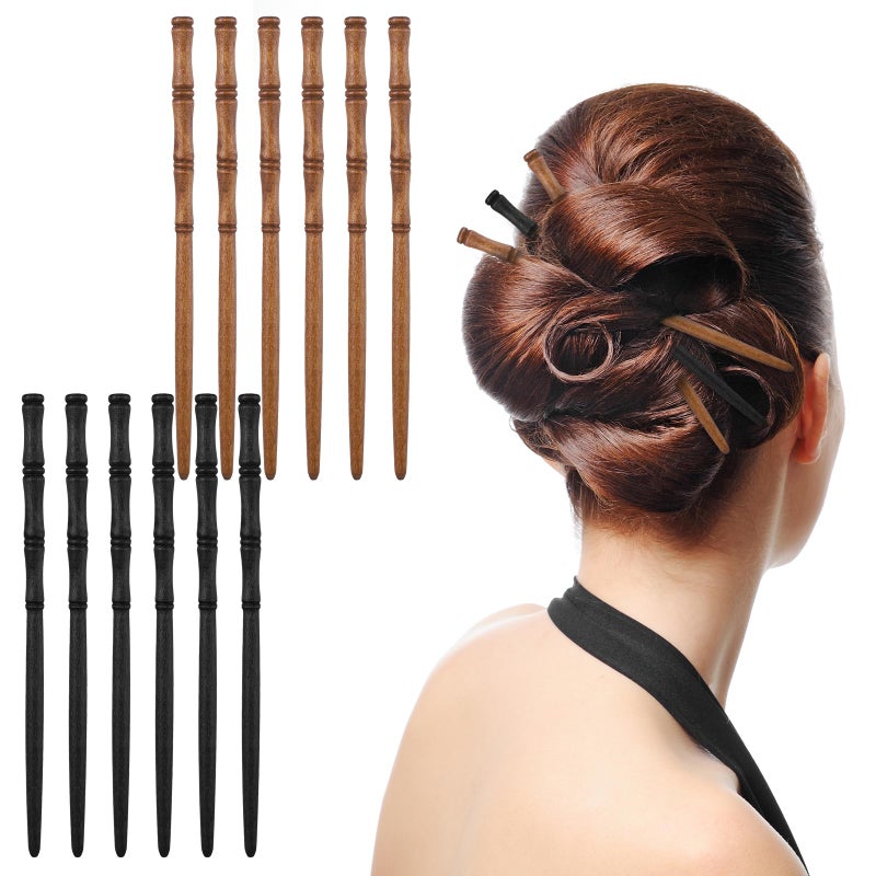 Retro Wooden Hair SticksYmapinc 12pcs Chopsticks for HairSturdy Texture but Light WeightBamboo Shape Hair Sticks for BunsHair Chopsticks Hair Styling Accessories for Women Girls