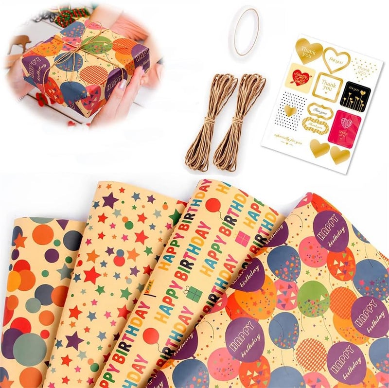 Luckam Gift Wrapping Paper Set, Kraft Wrapping Paper with Jute String and Tape, Great for Birthday, Party, and Wedding Gifts (70x50cm) - Image 1