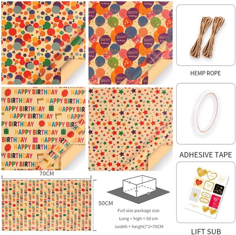 Luckam Gift Wrapping Paper Set, Kraft Wrapping Paper with Jute String and Tape, Great for Birthday, Party, and Wedding Gifts (70x50cm) - Image 3