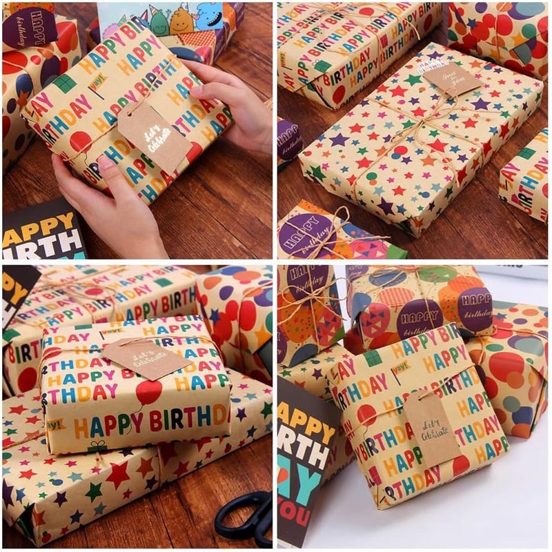 Luckam Gift Wrapping Paper Set, Kraft Wrapping Paper with Jute String and Tape, Great for Birthday, Party, and Wedding Gifts (70x50cm) - Image 2