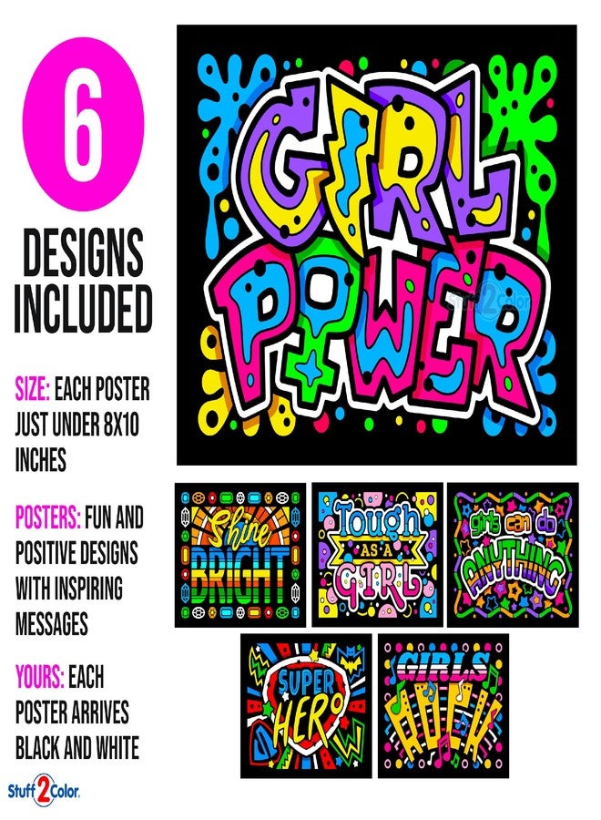 ستاف 2 كلر مجموعة "قوة الفتيات" المكونة من 6 ملصقات تلوين مخملية ناعمة للأطفال الصغار والفتيات (نشاط فني وحرفي لجميع الأعمار) - رسائل إيجابية تلهم الثقة والإبداع [متعة جماعية، مكافأة، سفر] - Image 3