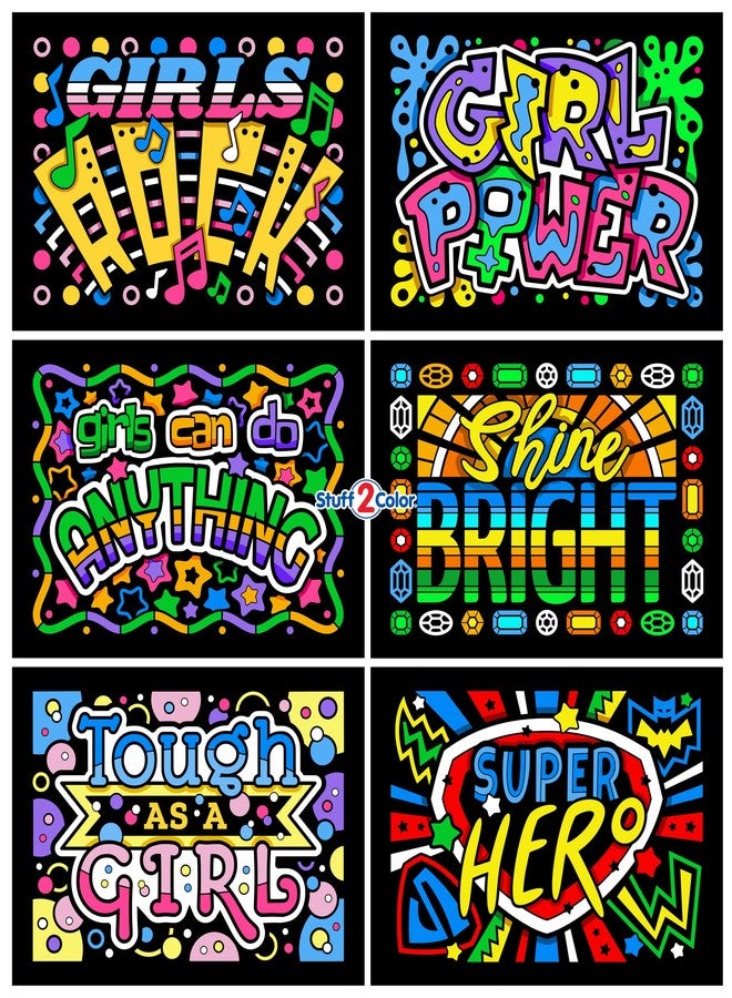 ستاف 2 كلر مجموعة "قوة الفتيات" المكونة من 6 ملصقات تلوين مخملية ناعمة للأطفال الصغار والفتيات (نشاط فني وحرفي لجميع الأعمار) - رسائل إيجابية تلهم الثقة والإبداع [متعة جماعية، مكافأة، سفر] - Image 2