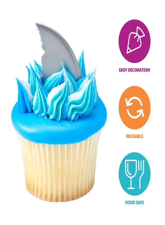 ديكوباك أعواد تزيين الكيك على شكل زعانف القرش من ديكوباك، عبوة من 24 قطعة، لتزيين الكب كيك، زينة قابلة لإعادة الاستخدام للكيك والكب كيك والمخبوزات الأخرى، مثالية لحفلات الشاطئ وحفلات المسبح. - Image 2