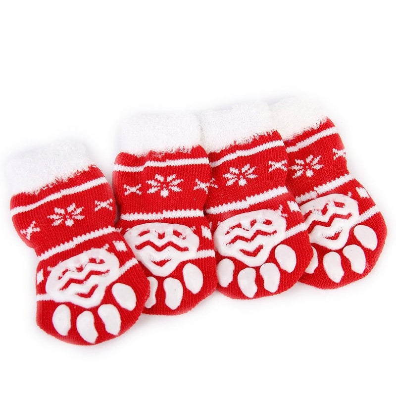 4Pcs Pet Dog Cat Warm Socks Cotton Supplies Color Roso Size L - Image 2
