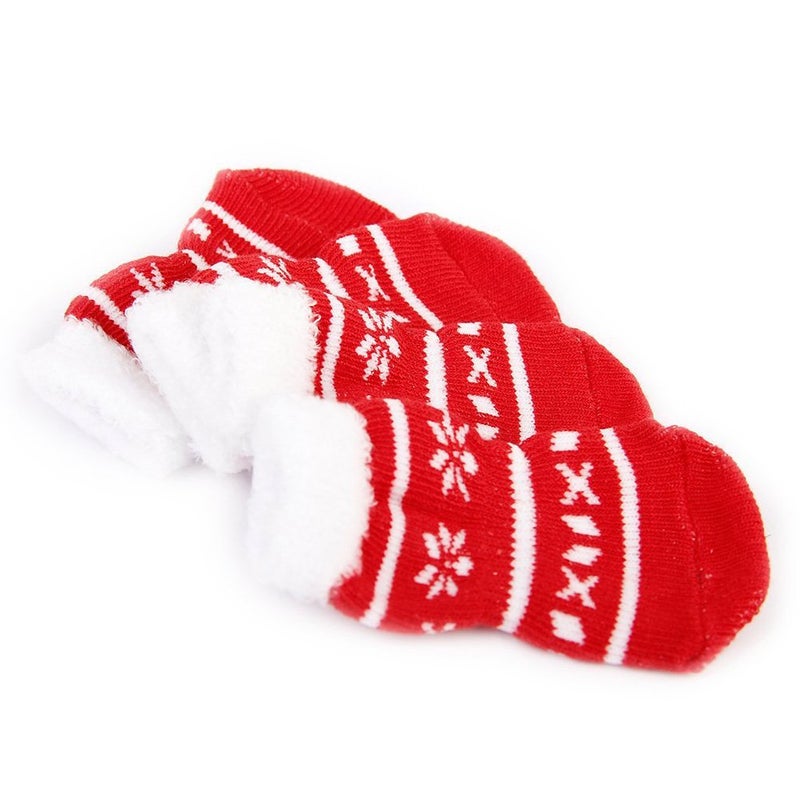 4Pcs Pet Dog Cat Warm Socks Cotton Supplies Color Roso Size L - Image 4