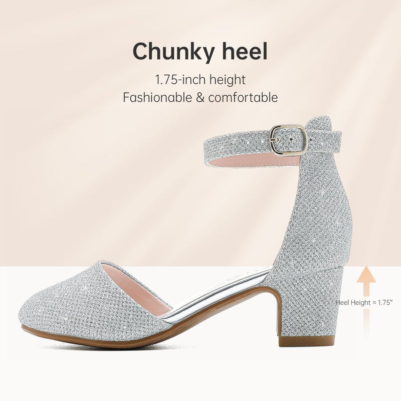 LAURMOSA Silver Closed Toe Shoes Low Heels for Girl Dressy Heels Shoes Platform Heel Girls Pumps Wedding Prom Party Shoes high Heels for Little Big Kids(L1012Silver 4) - Image 5