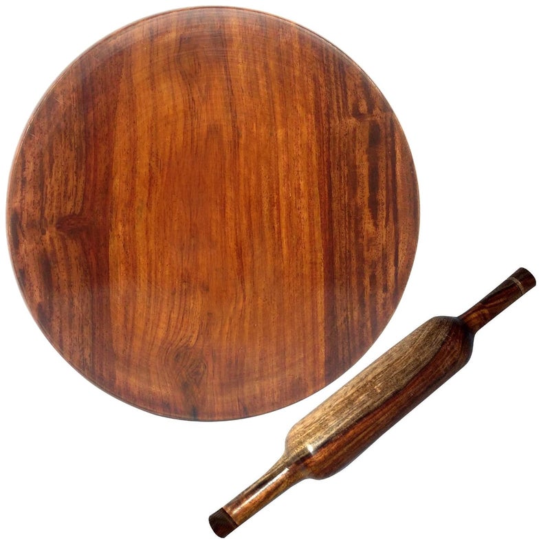 ITOS365 Chakla Belan Wooden Handmade Rolling Pin and Board Kitchen Item 9 Inches - Image 1