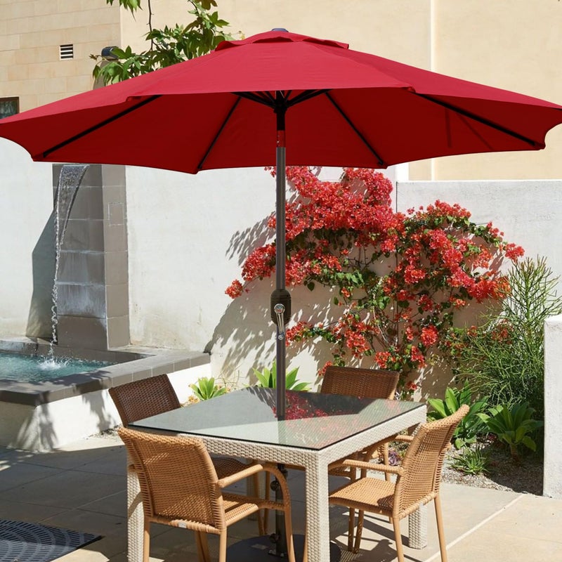 Blissun 9' Outdoor Patio Umbrella, Outdoor Table Umbrella, Yard Umbrella, Market Umbrella with 8 Sturdy Ribs, Push Button Tilt and Crank (Red) - Image 5