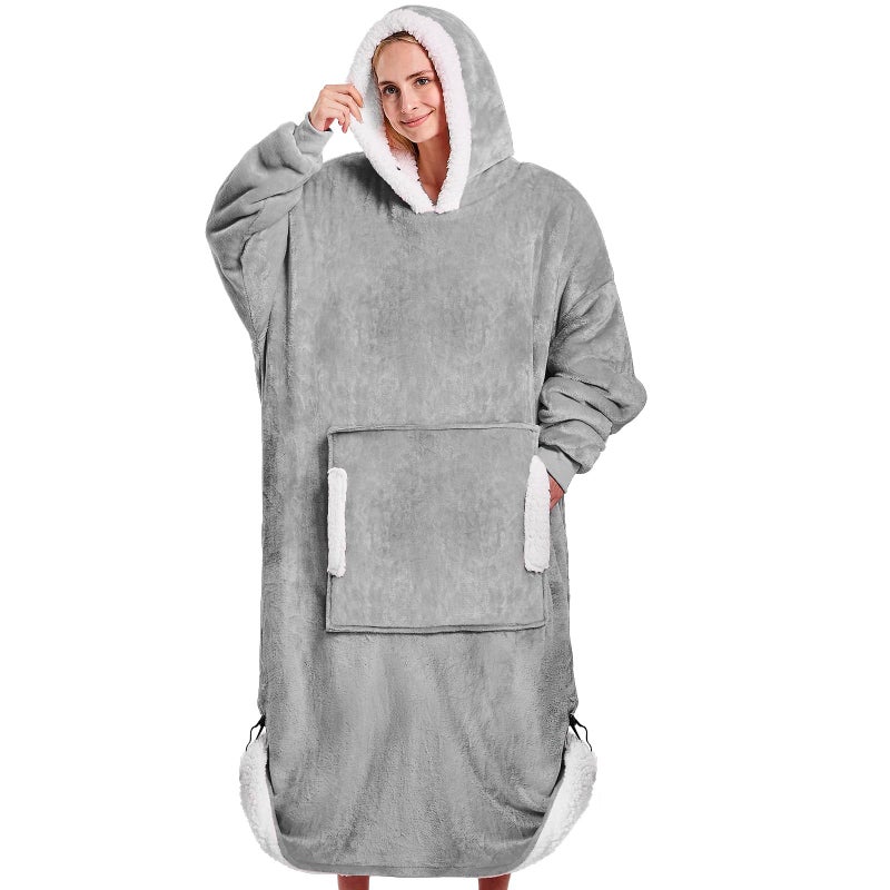 yescool Wearable Blanket Hoodie - birthday gifts for Adults/Women/mom  Flannel Cozy Sherpa Fleece Blanket Sweatshirt with Hood  Pocket & Sleeves Largre  One Size Fits All (Cloud) - Image 1