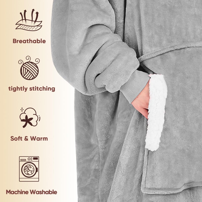 yescool Wearable Blanket Hoodie - birthday gifts for Adults/Women/mom  Flannel Cozy Sherpa Fleece Blanket Sweatshirt with Hood  Pocket & Sleeves Largre  One Size Fits All (Cloud) - Image 3