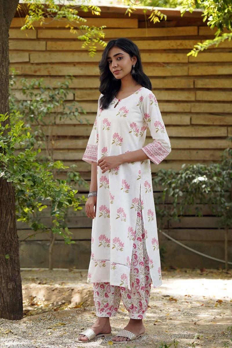 LookMark Kurta Set Georgette Women Three piece Sets Woman Office wear Cotton Chikankari farsi Salwar White - Image 3