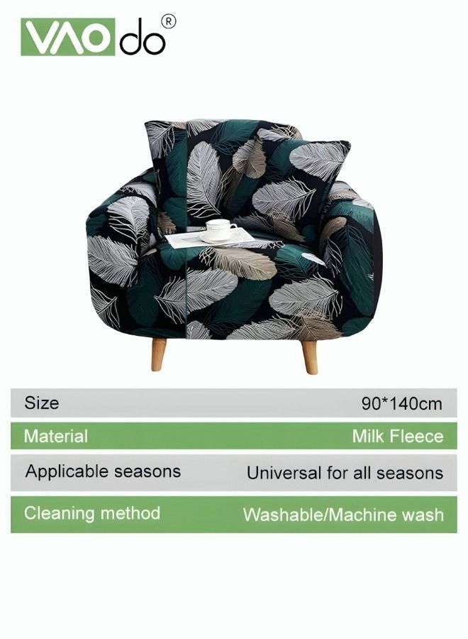 VAOdo High Elastic Sofa Cover 1 Seat Universal All Inclusive Sofa Cover Fine Soft Material High Color Fastness Green feather shape With Elastic Belt Sofa Cover  - Image 2
