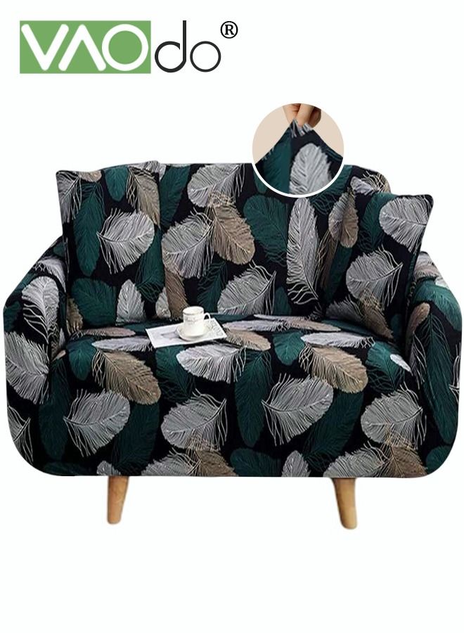 VAOdo High Elastic Sofa Cover 1 Seat Universal All Inclusive Sofa Cover Fine Soft Material High Color Fastness Green feather shape With Elastic Belt Sofa Cover  - Image 1