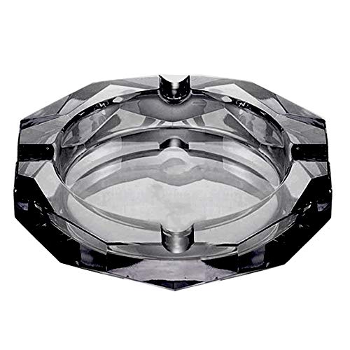 HOSTEESSCHOICE Crystal Glass Ashtray, Octagon Ash tray Cigar Cigarettes Ashtray Holder Office Home Desktop Tabletop Decoration,Crystal Black - Image 1