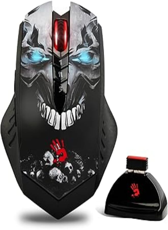 Bloody - Bloody R80 Wireless Gaming Mouse - 4 Core Activated - Rechargeable 600mAh Li-battery - 6 Sniper Modes - 4,000 CPI - Light Strike 0.2ms Response - Metal Armor Boot - Assure zero-lag | Skull - Image 1