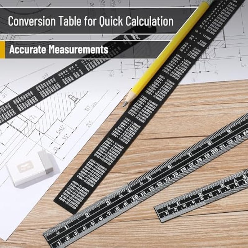 - Stainless Steel Ruler, 4 pcs, 6, 8, 12, 14, Black, Imperial & Metric Measurements, Metric Metal Ruler Set, mm Ruler, Metal Rulers, Small Metal Ruler Metal Straight Edge, Centimeter Ruler - Image 4