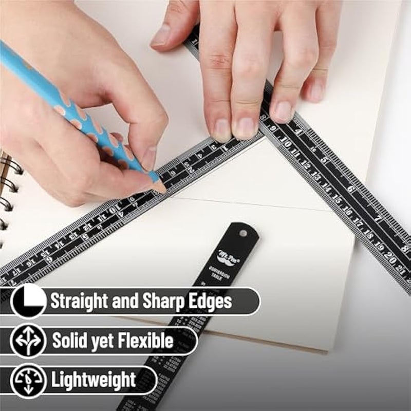 - Stainless Steel Ruler, 4 pcs, 6, 8, 12, 14, Black, Imperial & Metric Measurements, Metric Metal Ruler Set, mm Ruler, Metal Rulers, Small Metal Ruler Metal Straight Edge, Centimeter Ruler - Image 5