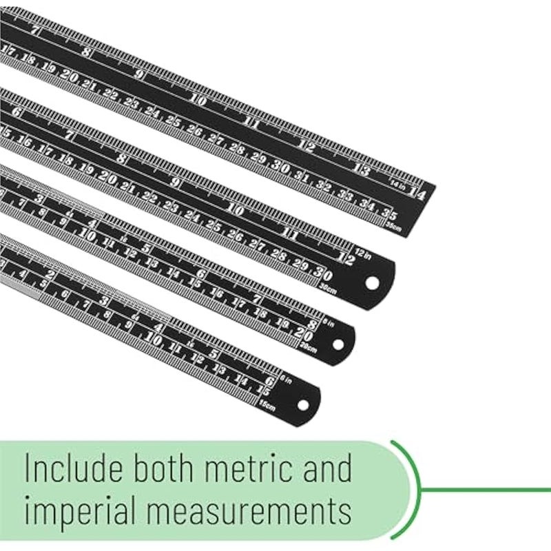 - Stainless Steel Ruler, 4 pcs, 6, 8, 12, 14, Black, Imperial & Metric Measurements, Metric Metal Ruler Set, mm Ruler, Metal Rulers, Small Metal Ruler Metal Straight Edge, Centimeter Ruler - Image 3