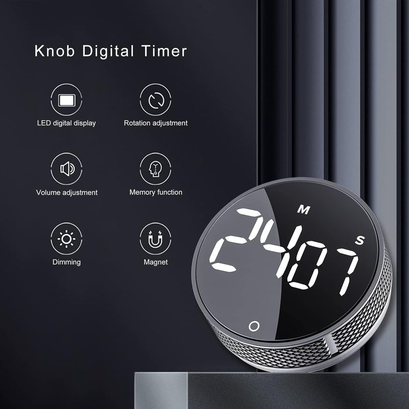 AVINIA Digital Kitchen Timers, Visual timers Large LED Display Magnetic Countdown Countup Timer for Classroom Cooking Fitness Baking Studying Teaching, Easy for Kids and Seniors Silver - Image 2