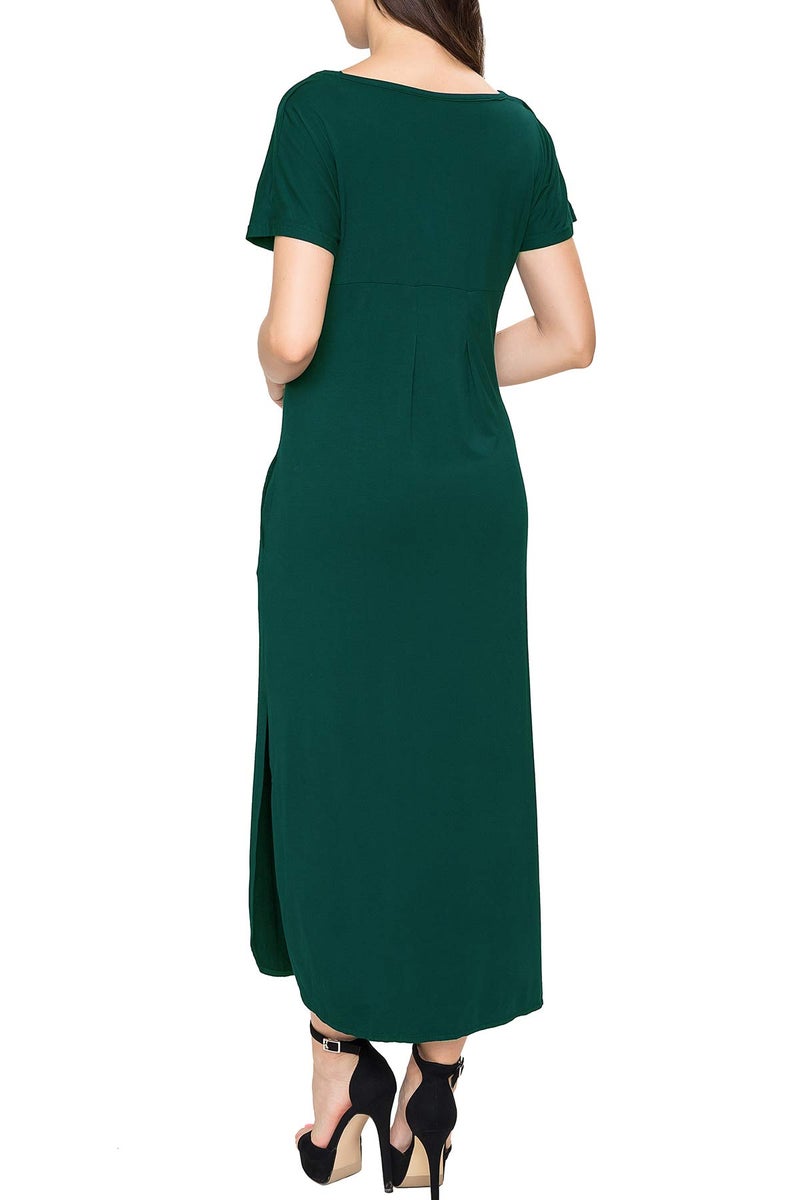 Smallshow Women's Maternity Nursing Dresses Split Long Dress for Breastfeeding Small Deep Green - Image 5